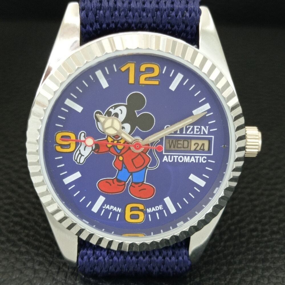 Vintage 1972 Disney Citizen Automatic Mens Silver Watch W/daydate & Blue accents - Picture 4 of 10